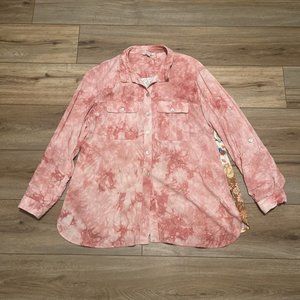 Women's John Mark Pink Tye Dye Button Up SZ Small Tunic Top Floral Patchwork